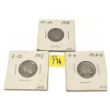 x3- Buffalo nickels, mixed dates, -x3 nickels,