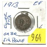 1913 British 6 pence