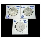x3- 1961 BU Franklin half dollars with Proof -x3