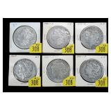 x6- Morgan dollars: 1890-O, 99-O, 2-1901-O, 1904,