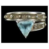 Sterling silver triangular cut blue topaz wrap