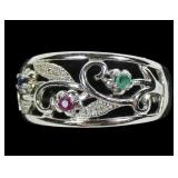 Sterling silver open leaf and scroll design ring