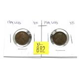 x2- 1909 VDB Lincoln cents, XF -x2 cents