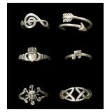 Lot, sterling silver rings, 6 pcs.