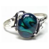 Sterling silver claw set lovely blue paua ring,