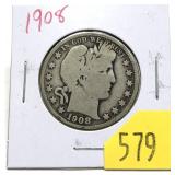 1908 Barber half dollar