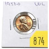 1958-D Lincoln cent, Unc.