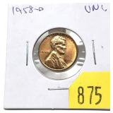 1958-D Lincoln cent, Unc.