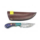 Custom Damascus steel blade knife with embossed