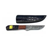 Custom Damascus steel blade knife with embossed