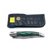 Custom Damascus steel blade folding knife with