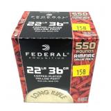 Box of .22 LR. hollow point Federal cartridges,