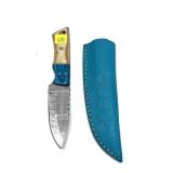 Custom Damascus steel blade knife with embossed