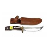 Old Timer hunting knife with leather sheath,