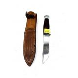 Case hunting knife with leather sheath, 7.5"