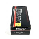 Box of .357 Mag 158-grain JHP Blazer cartridges,