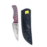 Custom Damascus steel blade knife with embossed