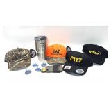 Lot: Novelty Firearms hats, Yeti Rambler