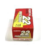 Box of .22 Mag. FMJ Federal cartridges, 50 rounds