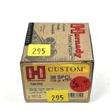 Box of .38 SPL 158-grain XTP Hornady cartridges,