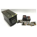 Lot: Metal ammo can with  12 Ga slugs- over 30