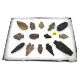 Collection of Native American stone arrow heads,