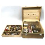 Wooden box with vintage lures, and vintage