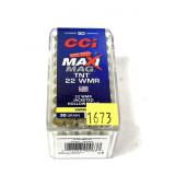 Box of .22 Mag. jacketed HP CCI Maxi-Mag TNT