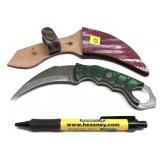 Custom handmade Damascus curved blade knife with