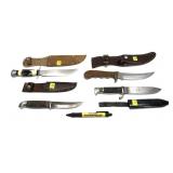 Lot, 4 assorted knives with sheaths includes: