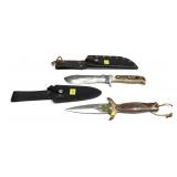 Lot, hunting knife with leather sheath and Maxam