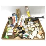 Lot: Assorted vintage hooks, lures, reel and more