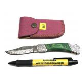 Custom Damascus 1-blade folding knife with