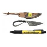 Custom Damascus blade knife with loop handle and