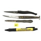 Lot, 3 vintage decorative folding knives/letter