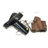 Lot: Black Leather Cartridge Belt with Holster