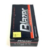Box of .45 Auto 230-grain FMJ Blazer cartridges,