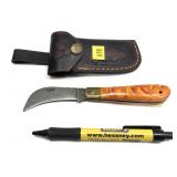 Custom handmade Damascus curved blade folding