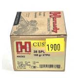 Box of .38 Spl. 158-grain XTP Hornady cartridges,