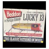 Heddon Lucky 13 Fishing Lure wooden sign,