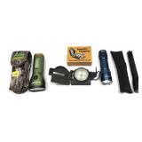 Lot: 3- Assorted Flashlights and Compass