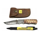 Custom Damascus 1-blade folding knife with