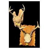 Lot: 2- Antler Mounts on wooden plaque