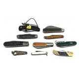 Lot, assorted folding knives includes: