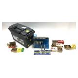 Lot: Plastic Ammo Can with assorted vintage