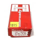 Box of .25 Cal. 75-grain .257 Spire HP Hornady