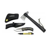 Lot: Camillus Axe and Hunting knife with sheaths