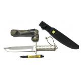 Lot: Survival Knife and Camo Flashlight