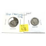 x2- Mercury dimes -x2 dimes -Sold by the piece,
