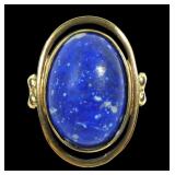 8K Yellow gold bezel set cabochon lapis lazuli